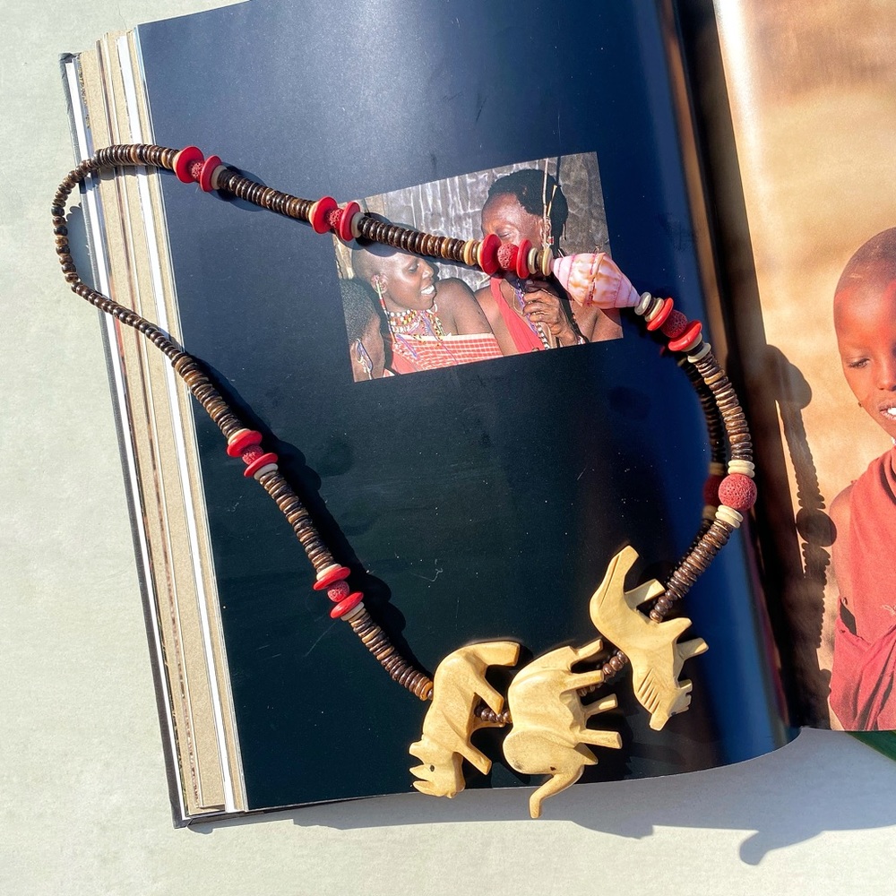 Rohan, Rhino & Bib Cat Wooden Beaded Necklace